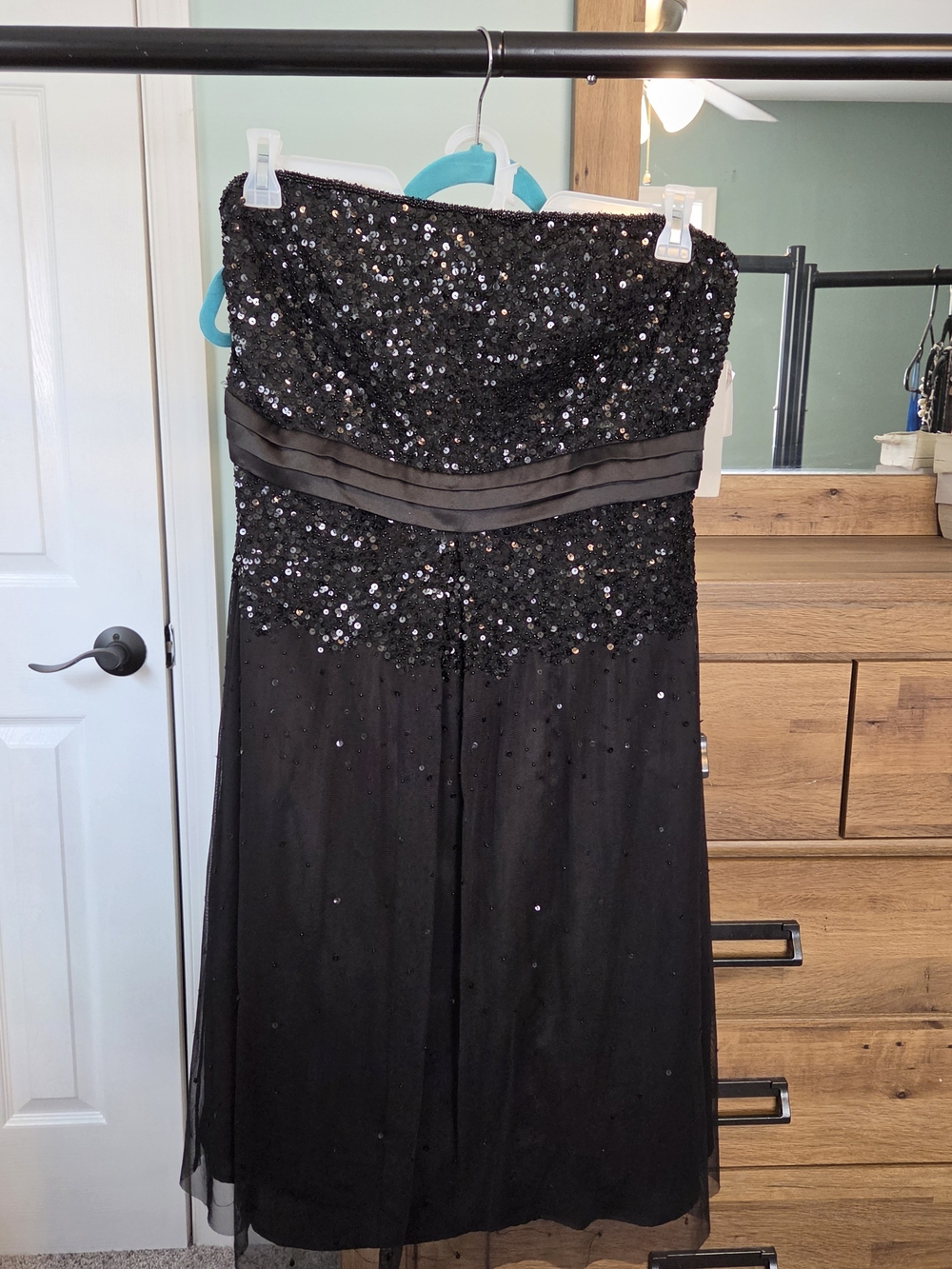 Adrianna Papell Black Strapless Sequin Evening Dress
